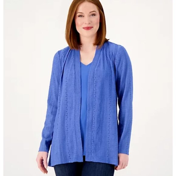 Susan Graver Eyelet Knit Cardigan w/ Liquid Knit Tank Set Blue XXS 2 pcs A593351 - Picture 1 of 7